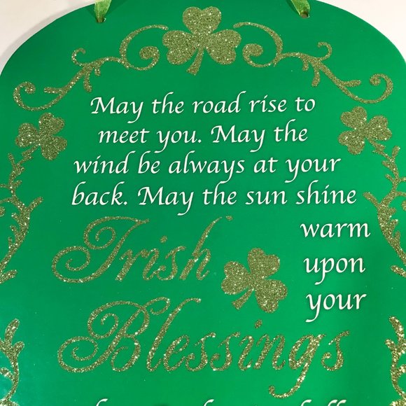 Irish Blessing Cross Wall Door Sign Plaque St. Patricks Day Green Shamrock - Picture 3 of 10